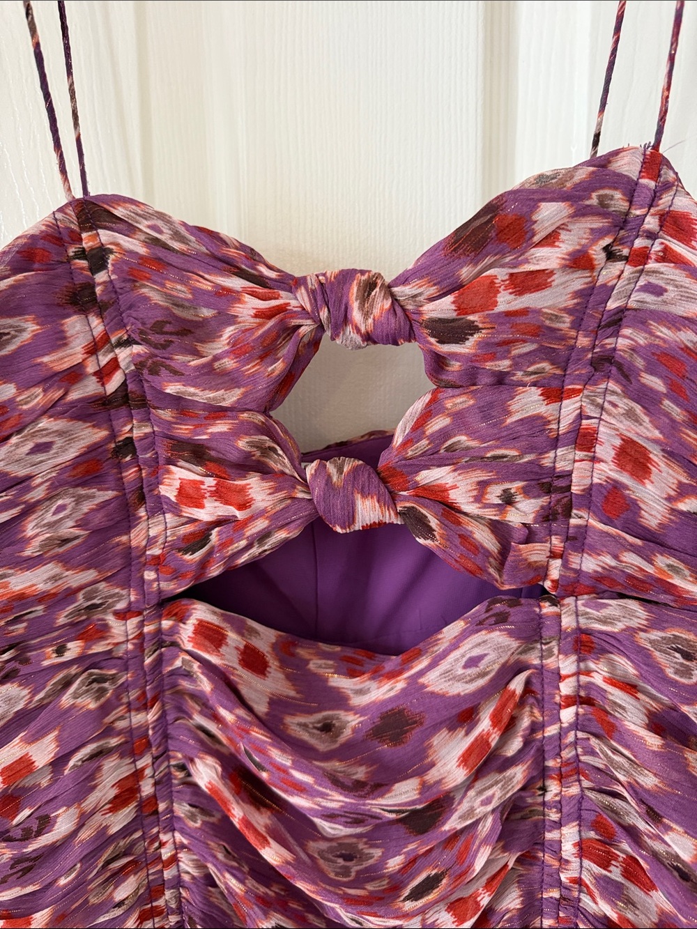Zara Purple Patterned Ruched Mini Dress - Picture 3 of 7